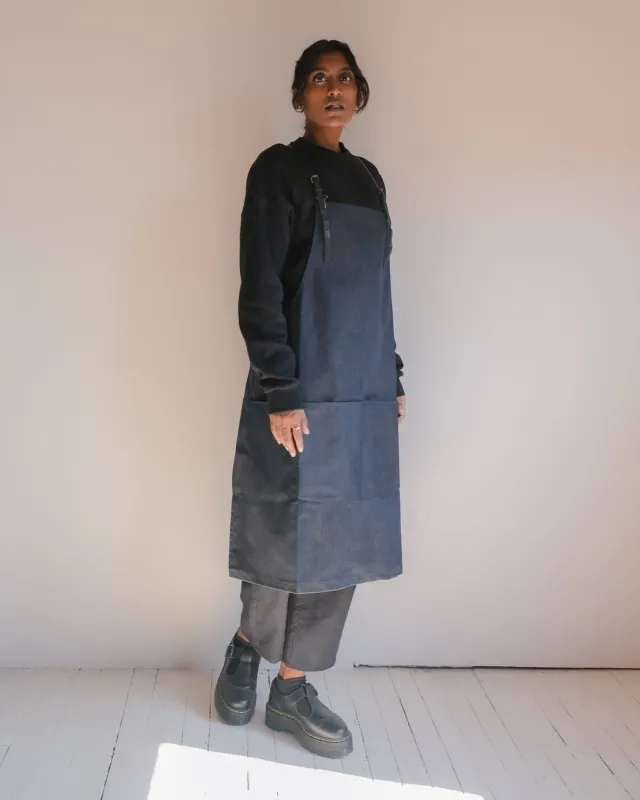 Unisex waxed denim apron NO6096ub sold by atelier b