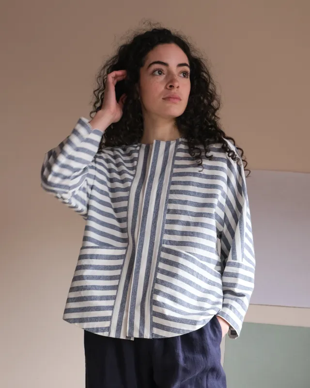 Vest No2520u, cotton and silk stripes sold by atelier b