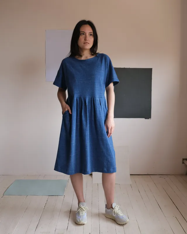 Pleated dress No2510w, navy confetti sold by atelier b