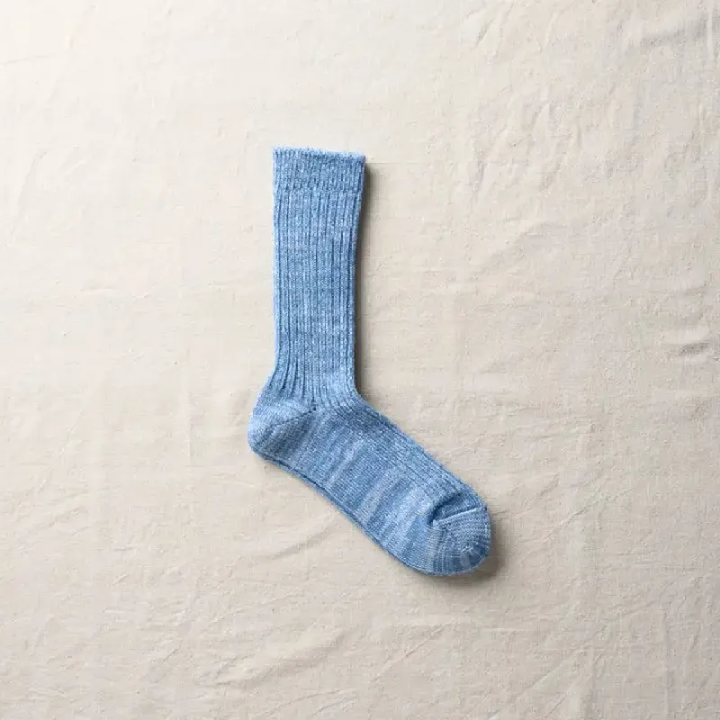 Linen and wool ribbed socks by Yahae sold by atelier b