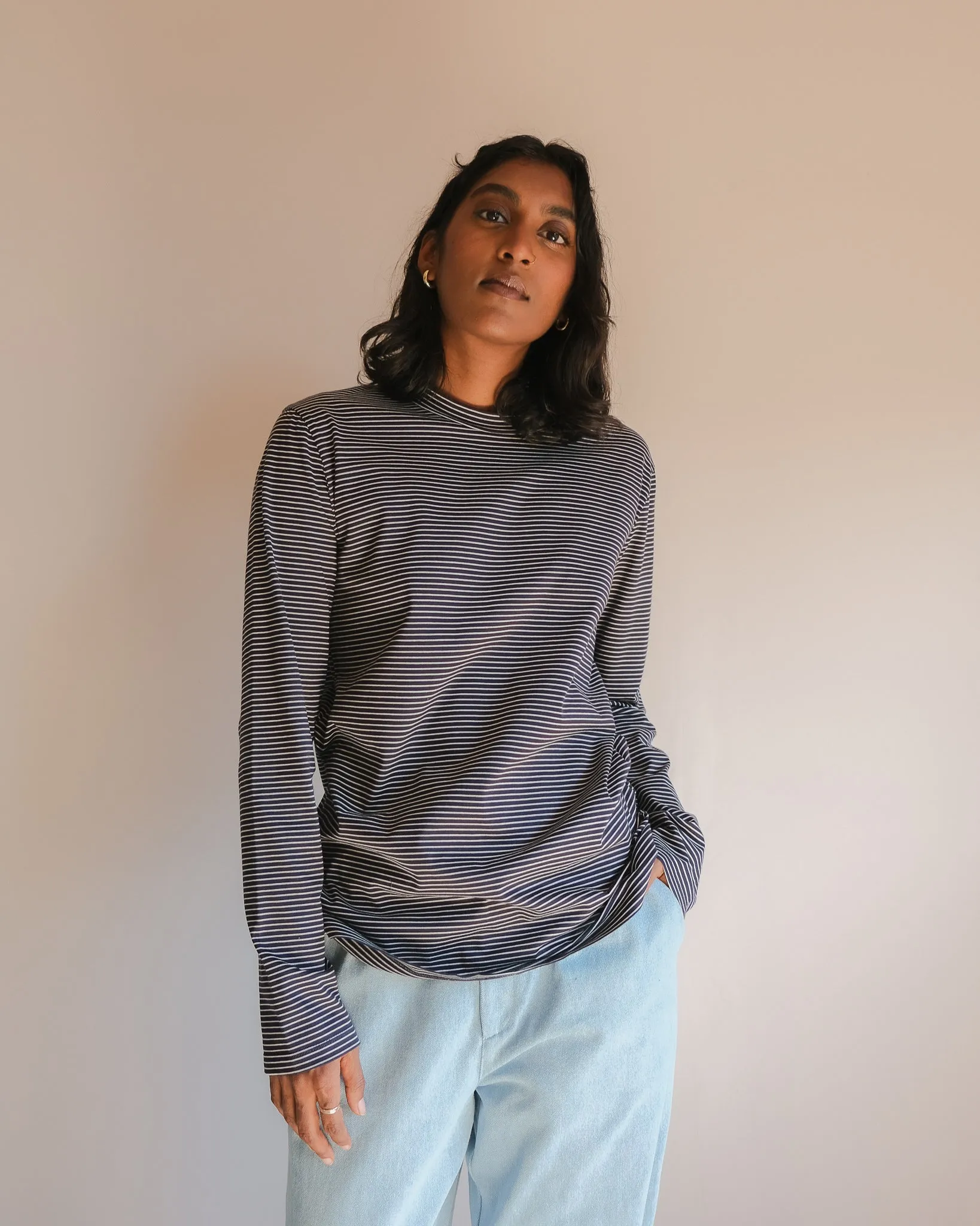 Unisex long-sleeved top No6077u, fine stripes sold by atelier b product image thumbnail 5
