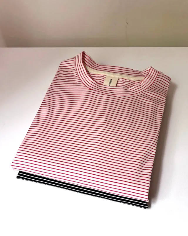 Boxy long-sleeved t-shirt No2655u, fine stripes and solid colours made by atelier b