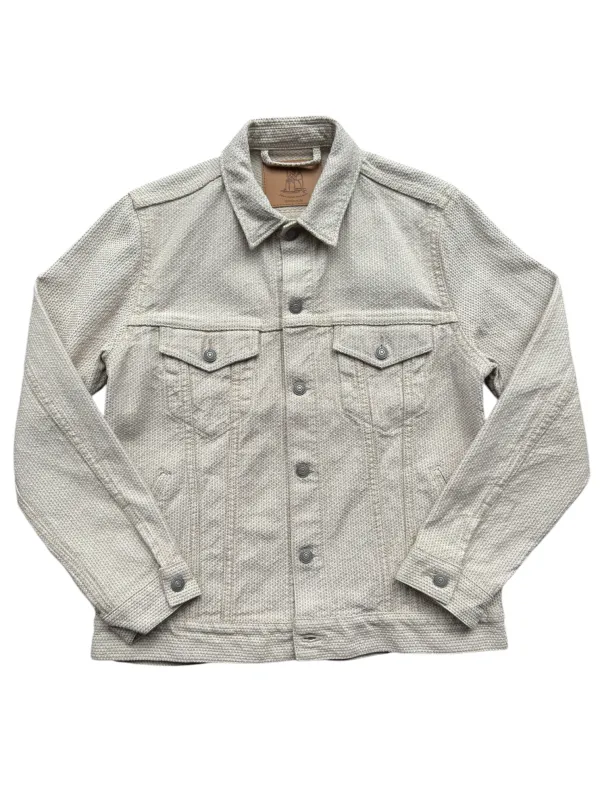 Pure Blue Japan - 6221-IV Woven Sashiko Type 3 Denim Jacket - Ivory x Beige sold by Dutil Denim