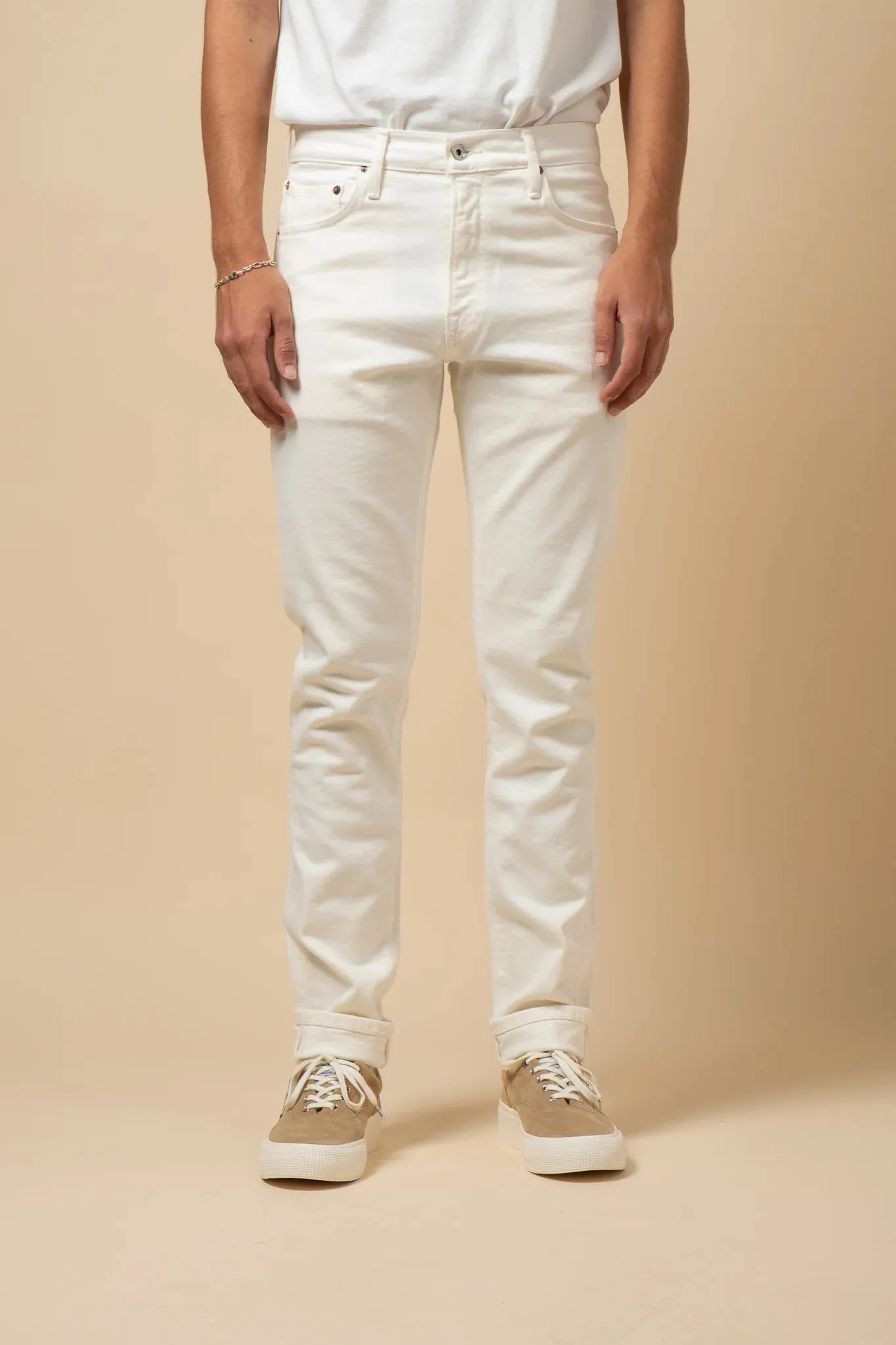 C.O.F. Studio - M7 Tapered - Ecru Stonewash sold by Dutil Denim