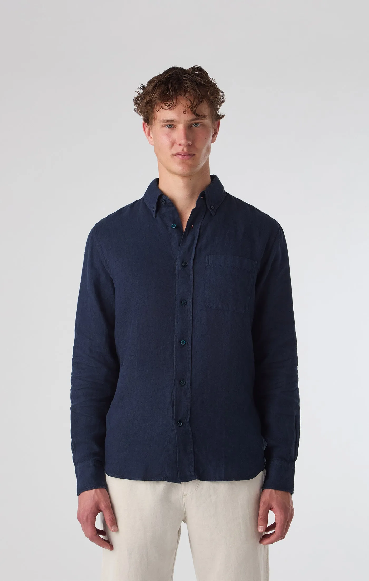 C.O.F. Studio - Button Down - Pure Linen Dark Blue sold by Dutil Denim