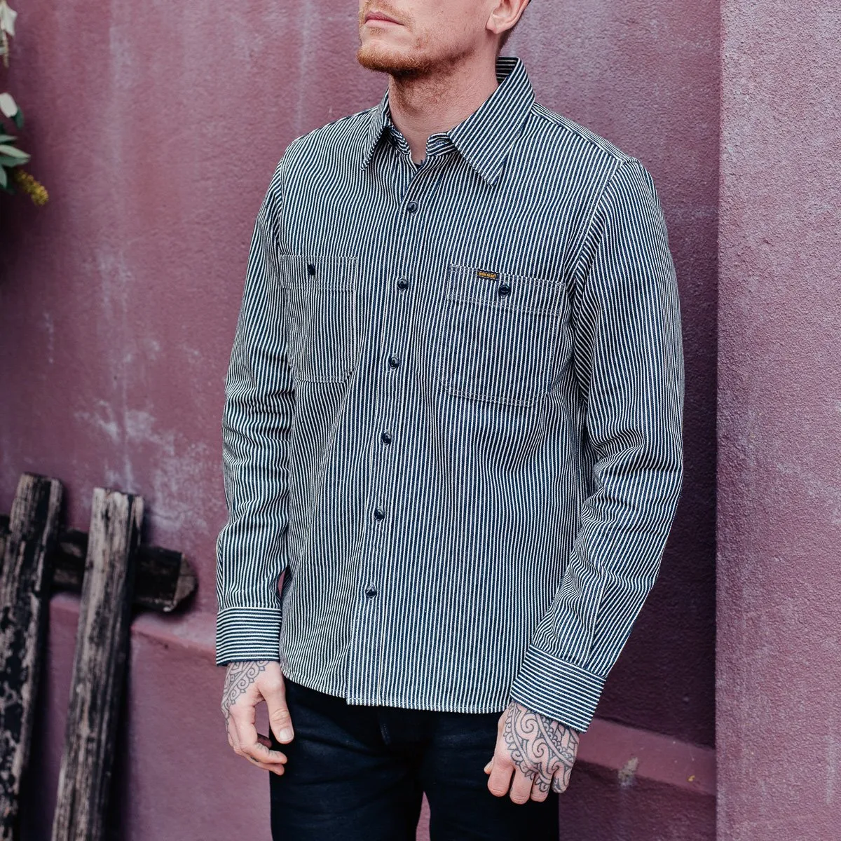 Iron Heart - Work Shirt - Indigo Hickory Stripe sold by Dutil Denim product image thumbnail 4