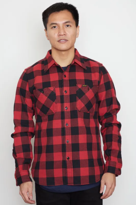 Iron Heart - Work Shirt - Ultra Heavy Flannel Buffalo Check - Red/Black sold by Dutil Denim