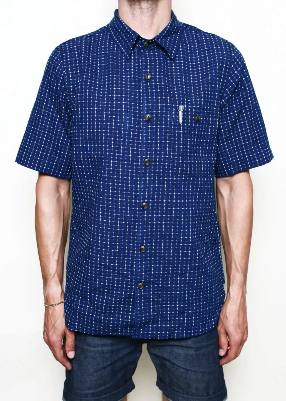 Rogue Territory - Oxford Shirt - Indigo Sashiko Grid sold by Dutil Denim