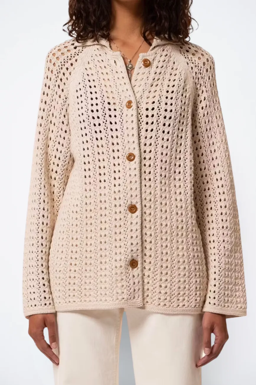 Nudie Jeans - Carina Crochet Knit Cardigan - Egg White sold by Dutil Denim