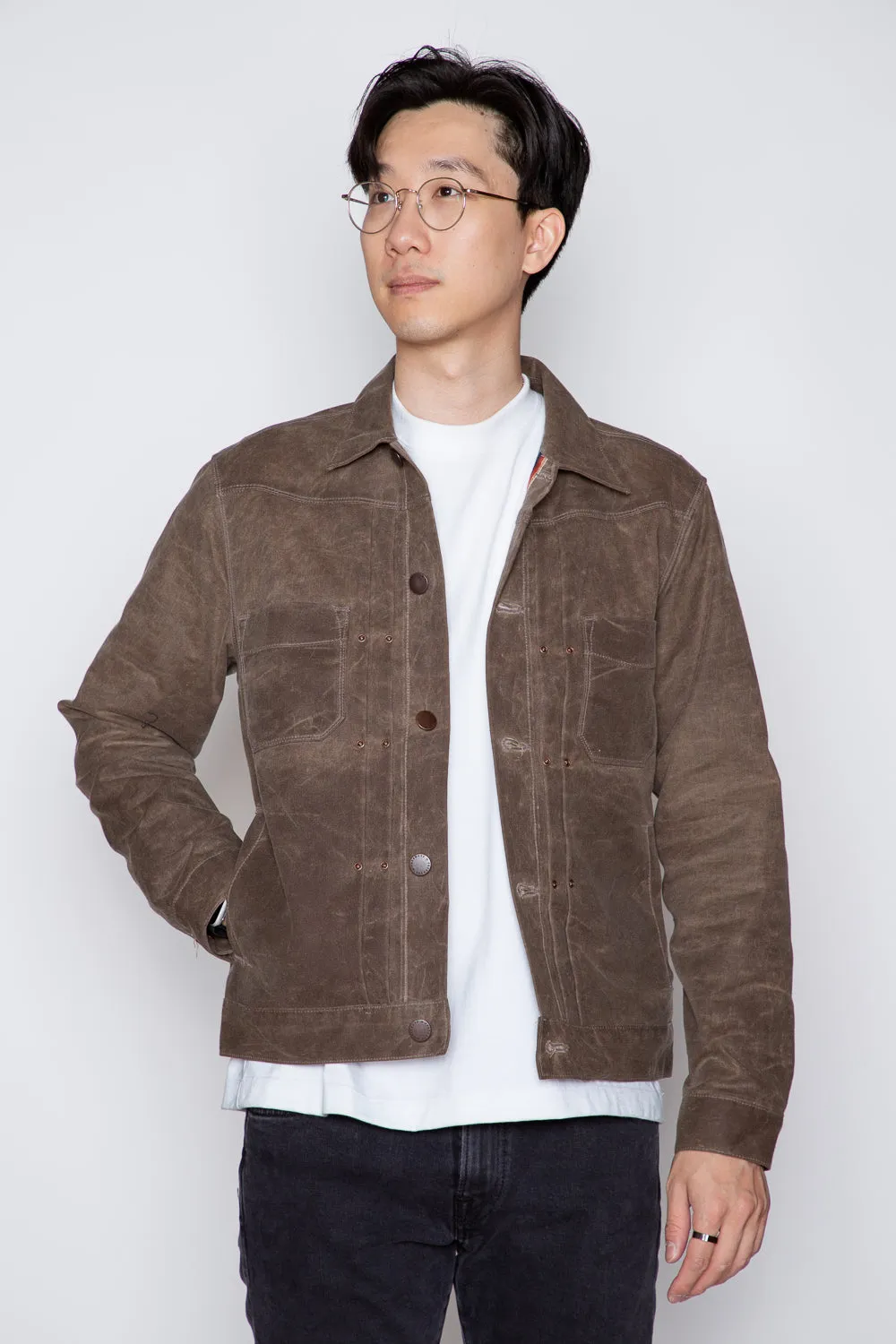 Freenote - Riders Jacket - RJ1 Waxed Oak (Navy Lining) sold by Dutil Denim