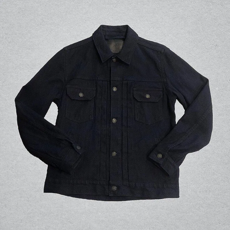 Pure Blue Japan - 6220-ID Woven Sashiko Type 2 Denim Jacket - Indigo x Black sold by Dutil Denim