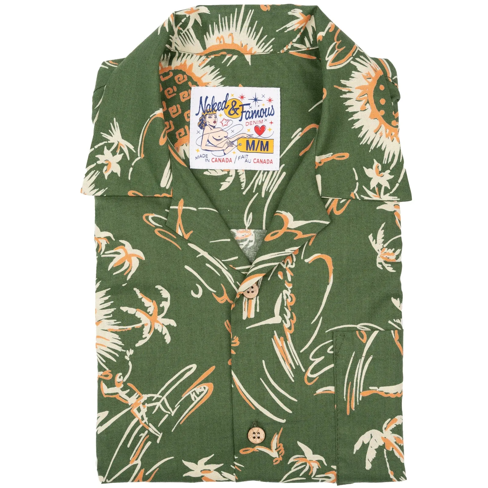 Naked & Famous - Aloha Shirt - Waikiki Waves - Green sold by Dutil Denim