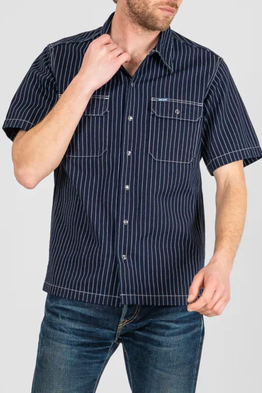 Iron Heart - 10oz Wabash Short Sleeved Mechanic Shirt - Indigo sold by Dutil Denim