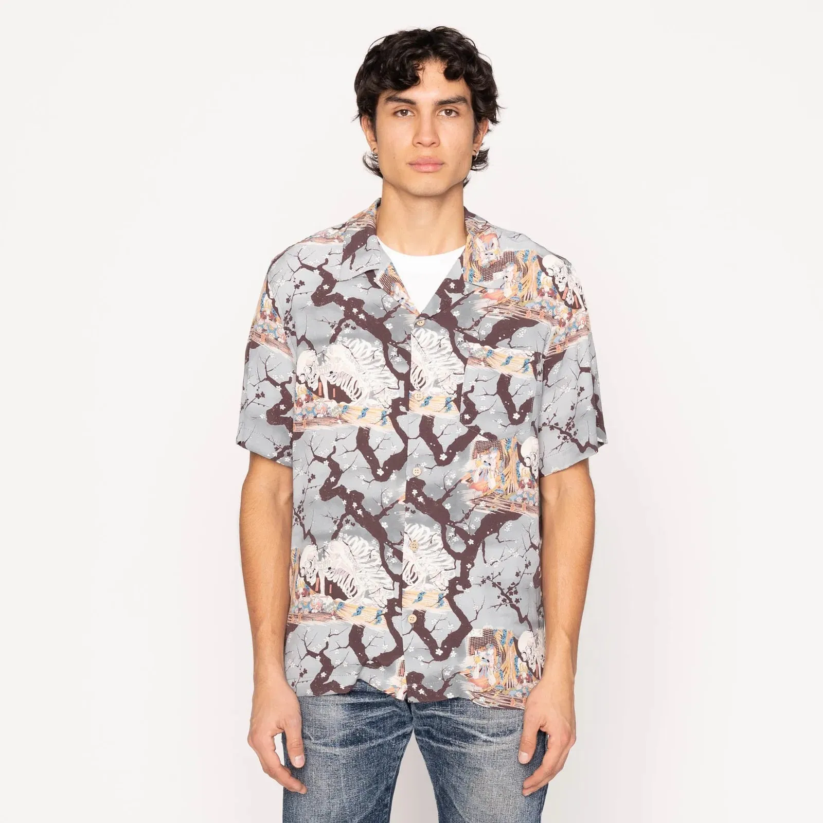 Naked & Famous - Aloha Shirt - Skeletons - Pale Blue sold by Dutil Denim product image thumbnail 2