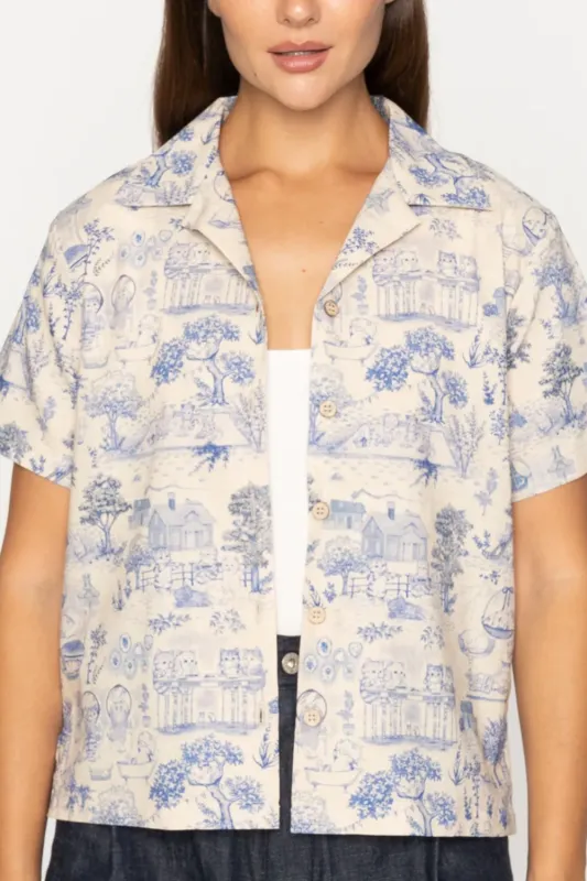 Naked & Famous - Camp Collar Shirt - Linen Cats - Blue sold by Dutil Denim