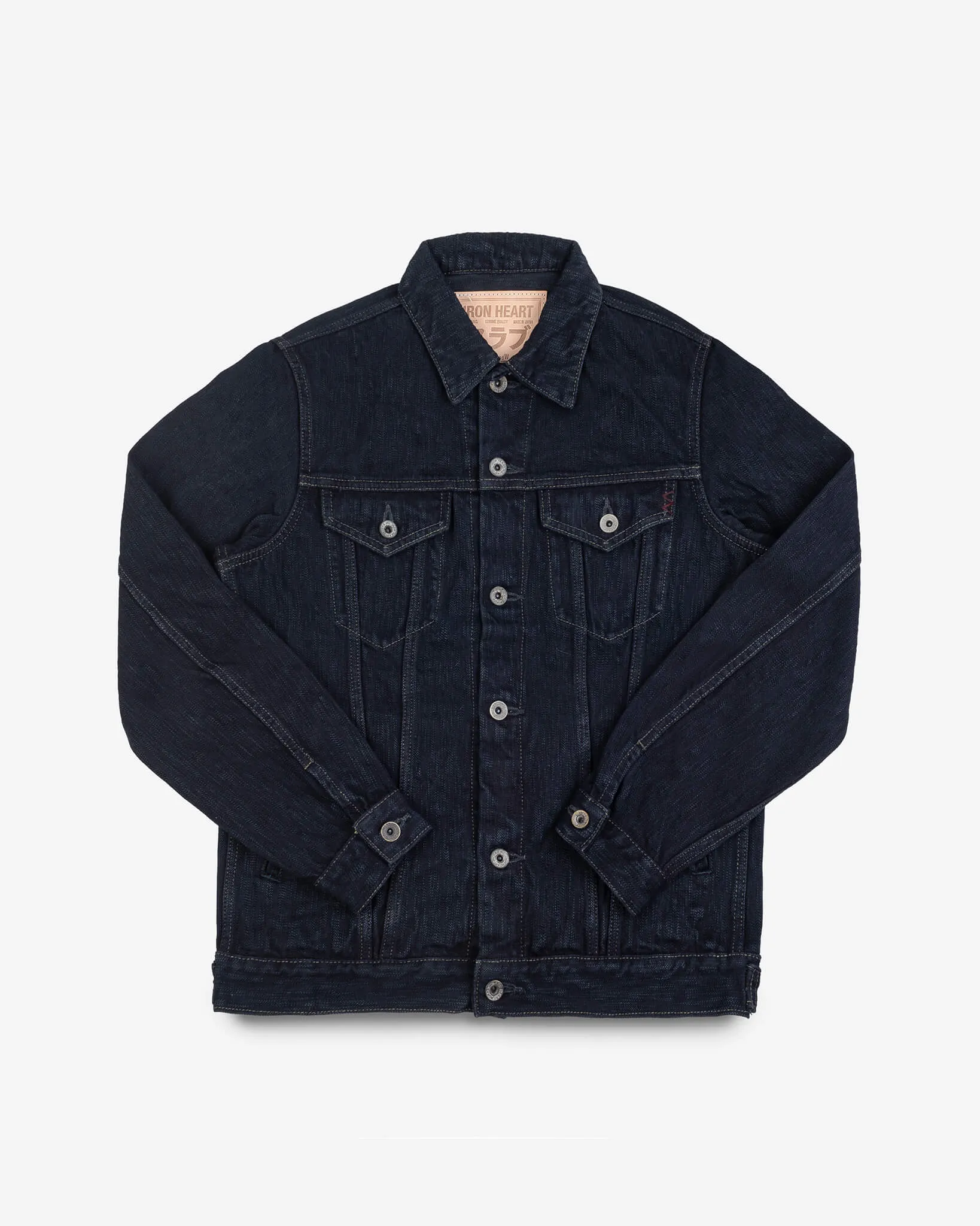 Iron Heart - 16oz Slubby Selvedge Denim Type III Jacket - Indigo Overdyed Black sold by Dutil Denim