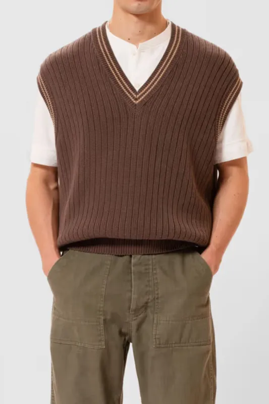Nudie Jeans - Sverre Knitted Vest - Brownmelange sold by Dutil Denim