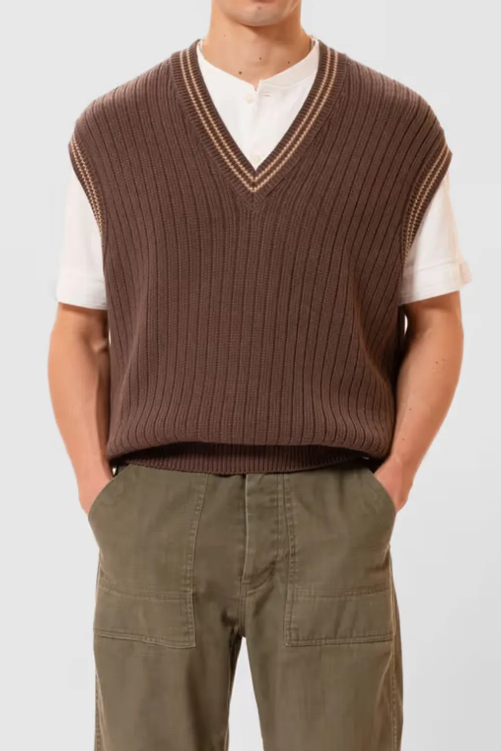 Nudie Jeans - Sverre Knitted Vest - Brownmelange sold by Dutil Denim