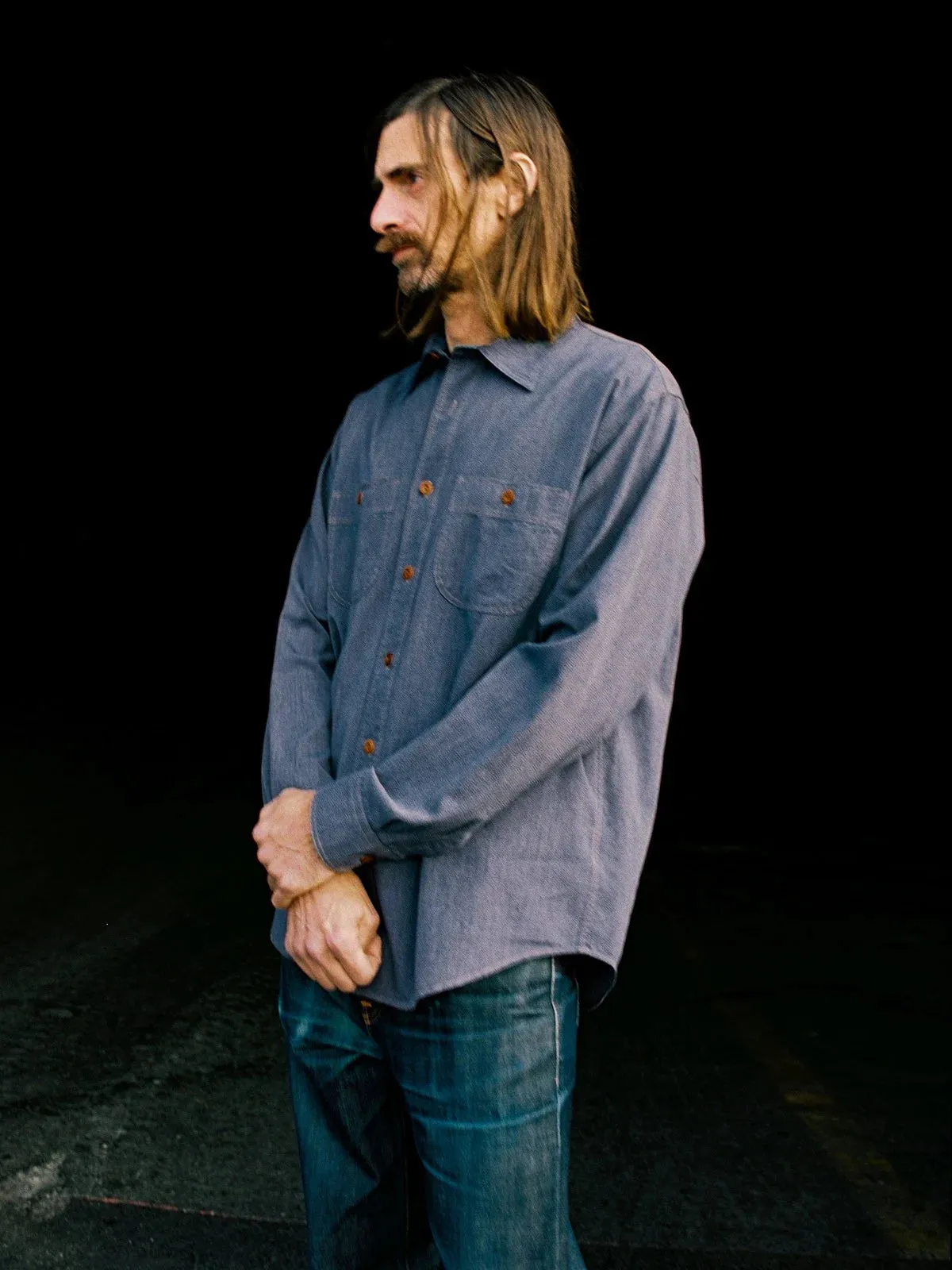 Nudie Jeans - Julian Chambray Worker Shirt - Indigo sold by Dutil Denim product image thumbnail 4
