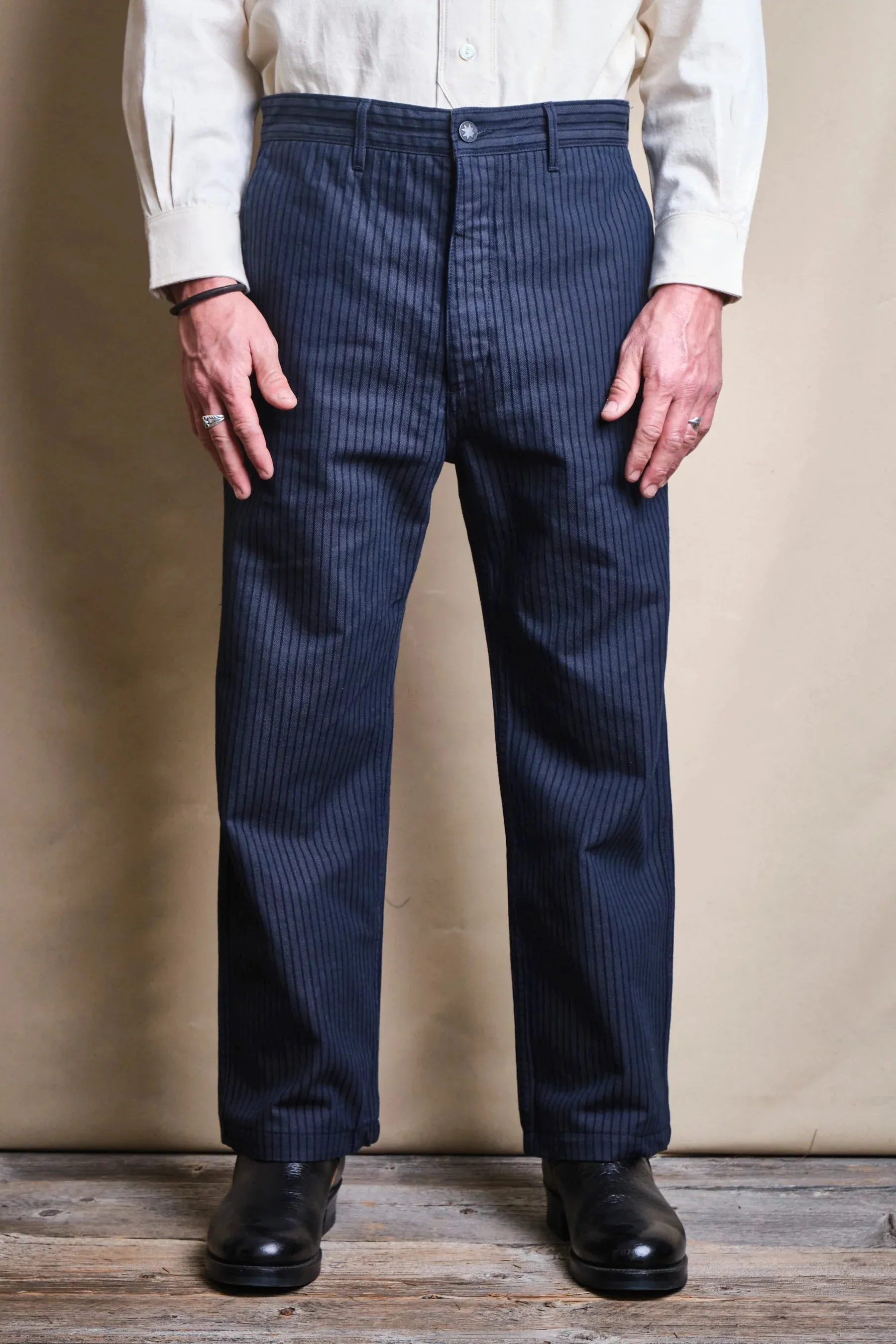 Freenote - Western Pant - Indigo Herringbone Dobby sold by Dutil Denim