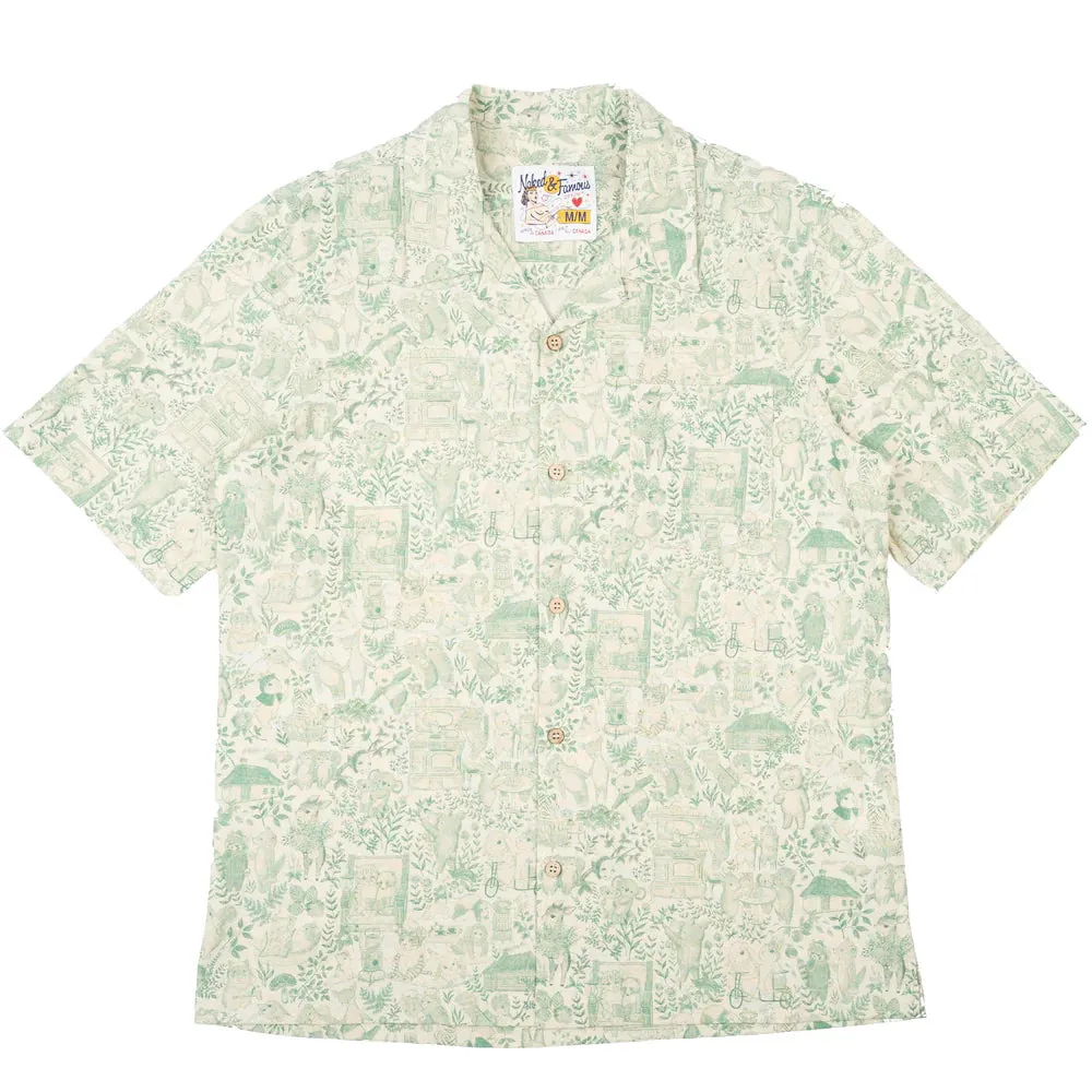 Naked & Famous - Aloha Shirt - Linen Animals - Green sold by Dutil Denim