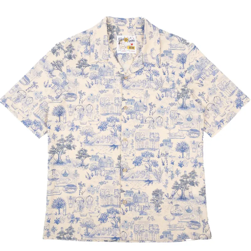 Naked & Famous - Aloha Shirt -  Linen Cats - Blue made by Naked & Famous Denim