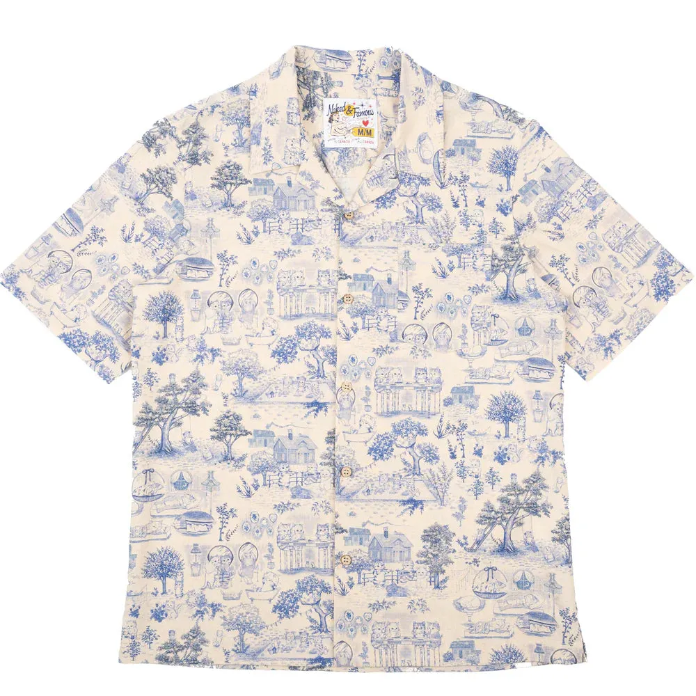 Naked & Famous - Aloha Shirt - Linen Cats - Blue sold by Dutil Denim