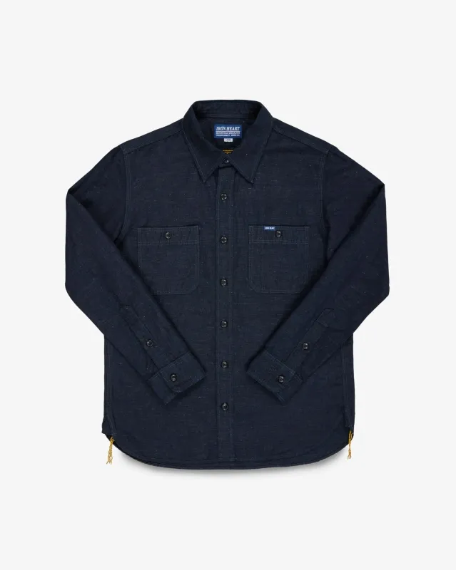 Iron Heart - 7oz Cotton Linen Chambray Work Shirt - Indigo made by Iron Heart