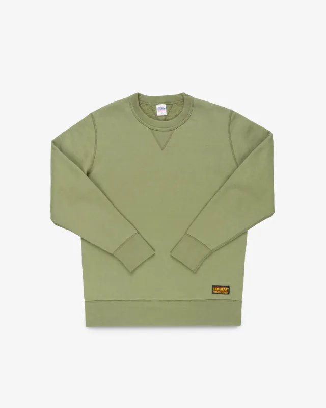 Iron Heart - 14oz Ultra Heavyweight Loopwheel Cotton Crew Neck Sweat - Olive made by Iron Heart