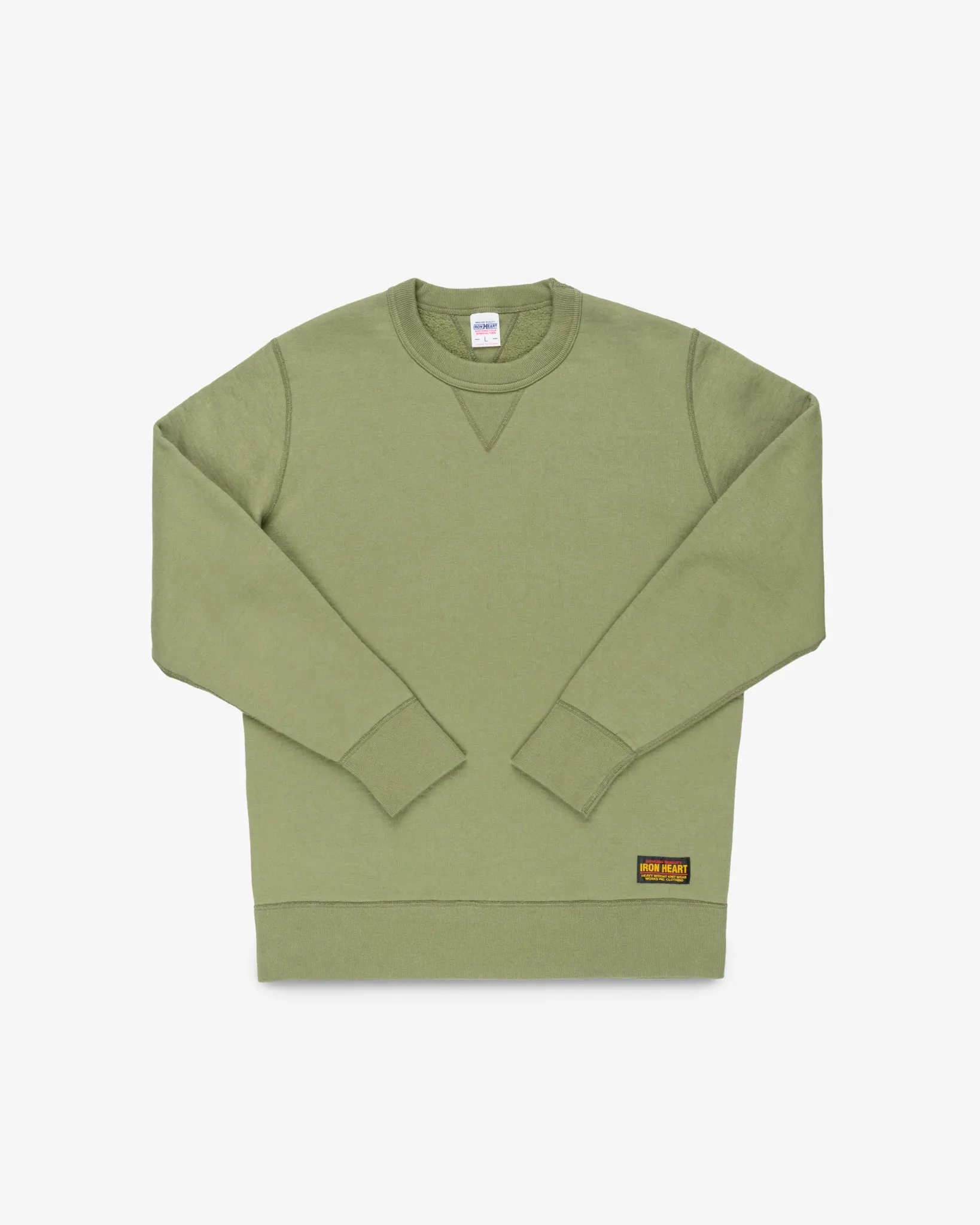 Iron Heart - 14oz Ultra Heavyweight Loopwheel Cotton Crew Neck Sweat - Olive sold by Dutil Denim
