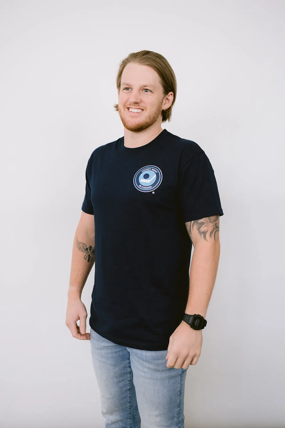 CDN Retro Hockey Night in Canada Navy Cotton Tee sold by Local Laundry