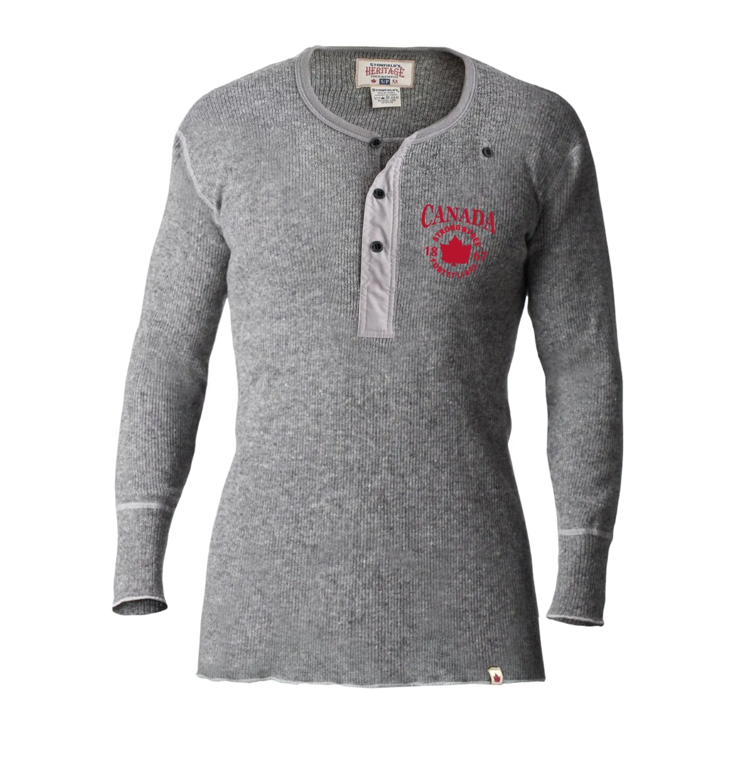 Men's Strong & Free™ Crest Embroidery Heavy Wool Henley sold by Stanfields