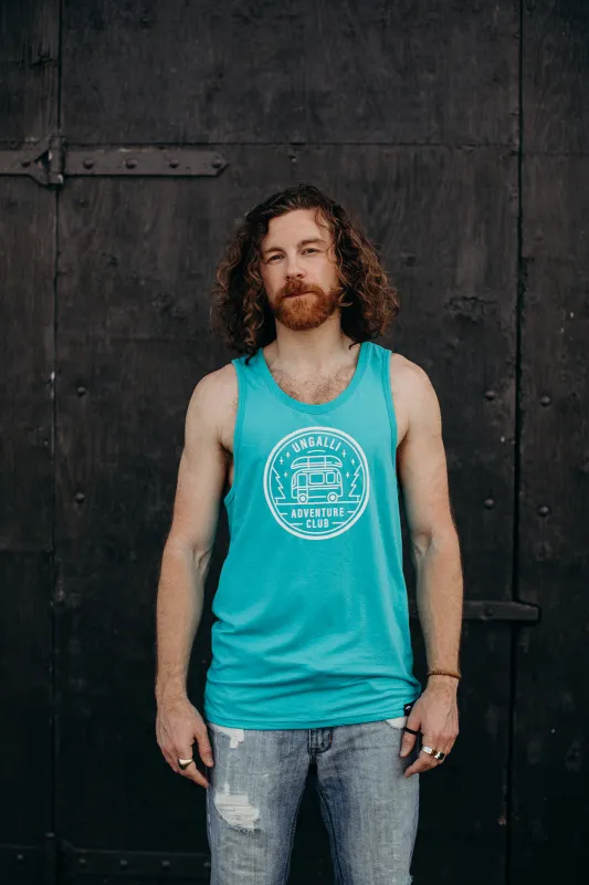 Adventure Club Men's Teal Tank sold by Ungalli
