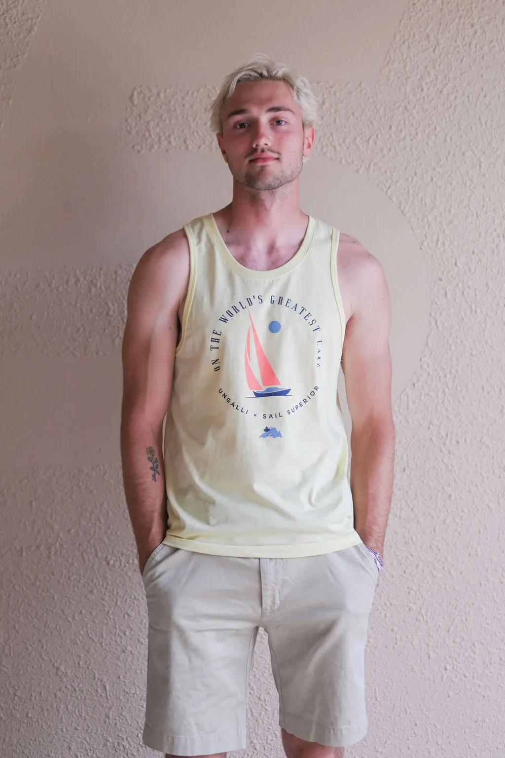 Men's Sunny Skies Greatest Lake Tank sold by Ungalli