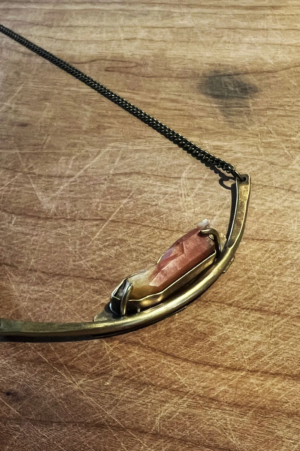 Sheppards Hook - Tangerine Quartz Crystal in Brass Necklace - Crys102 sold by Anne Mulaire