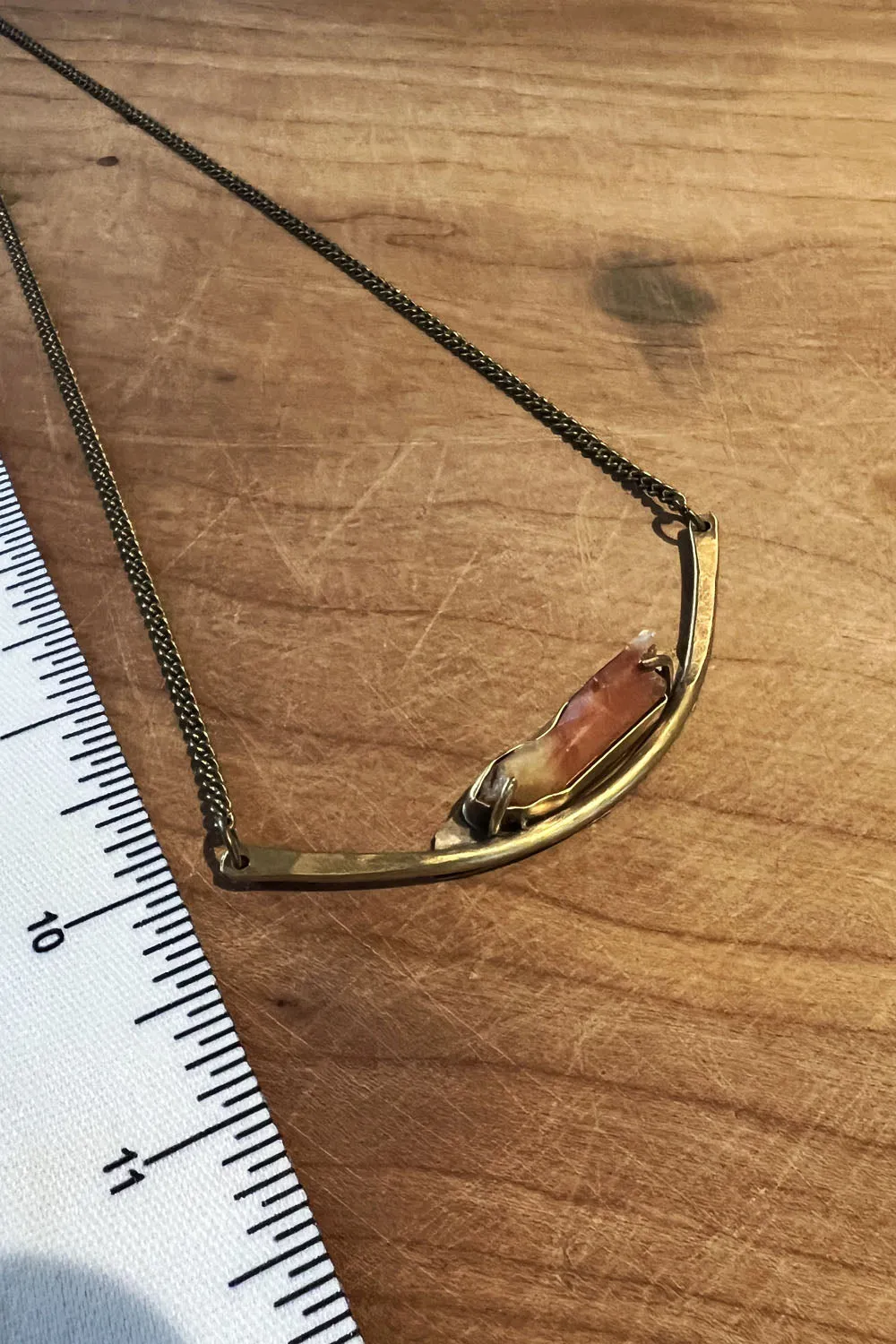 Sheppards Hook - Tangerine Quartz Crystal in Brass Necklace - Crys102 sold by Anne Mulaire product image thumbnail 3