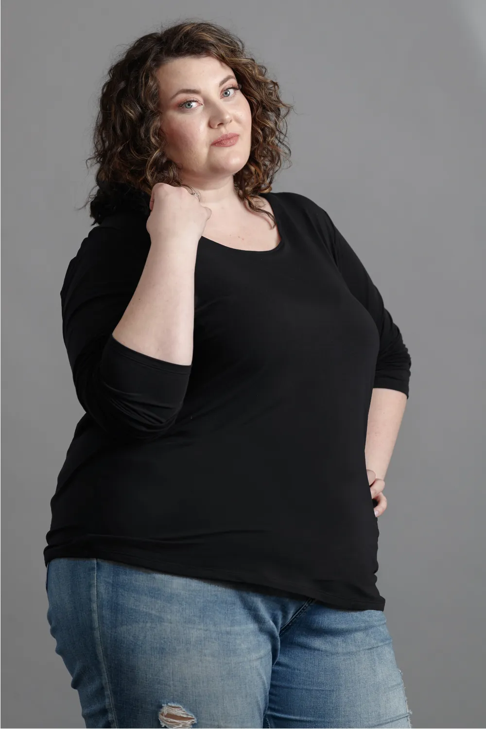 GREEN SALE- CLASSIC Long Sleeve Top - Vee sold by Anne Mulaire