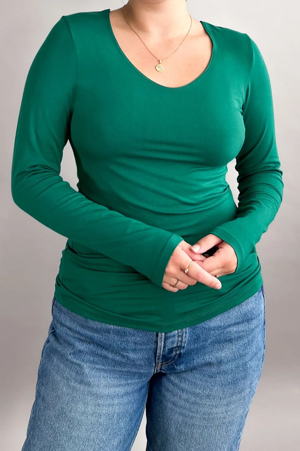 GREEN SALE- CLASSIC Long Sleeve Top - Vee sold by Anne Mulaire product image thumbnail 2