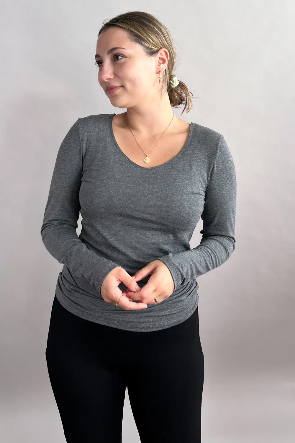 GREEN SALE- CLASSIC Long Sleeve Top - Vee sold by Anne Mulaire product image thumbnail 3