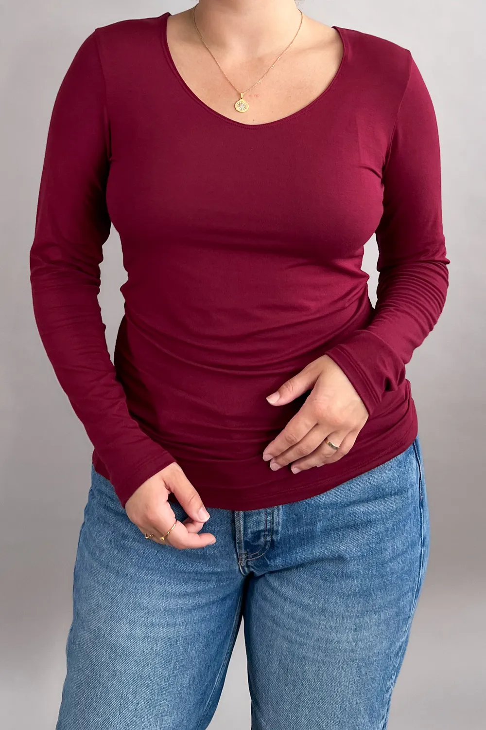 GREEN SALE- CLASSIC Long Sleeve Top - Vee sold by Anne Mulaire product image thumbnail 4