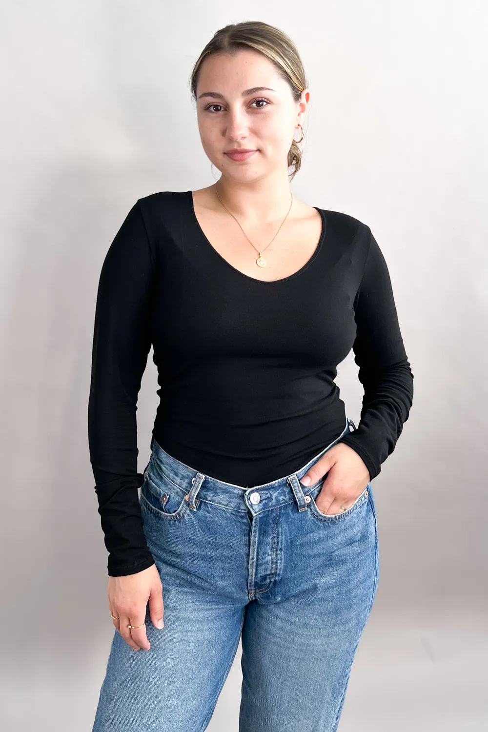 GREEN SALE- CLASSIC Long Sleeve Top - Vee sold by Anne Mulaire product image thumbnail 5