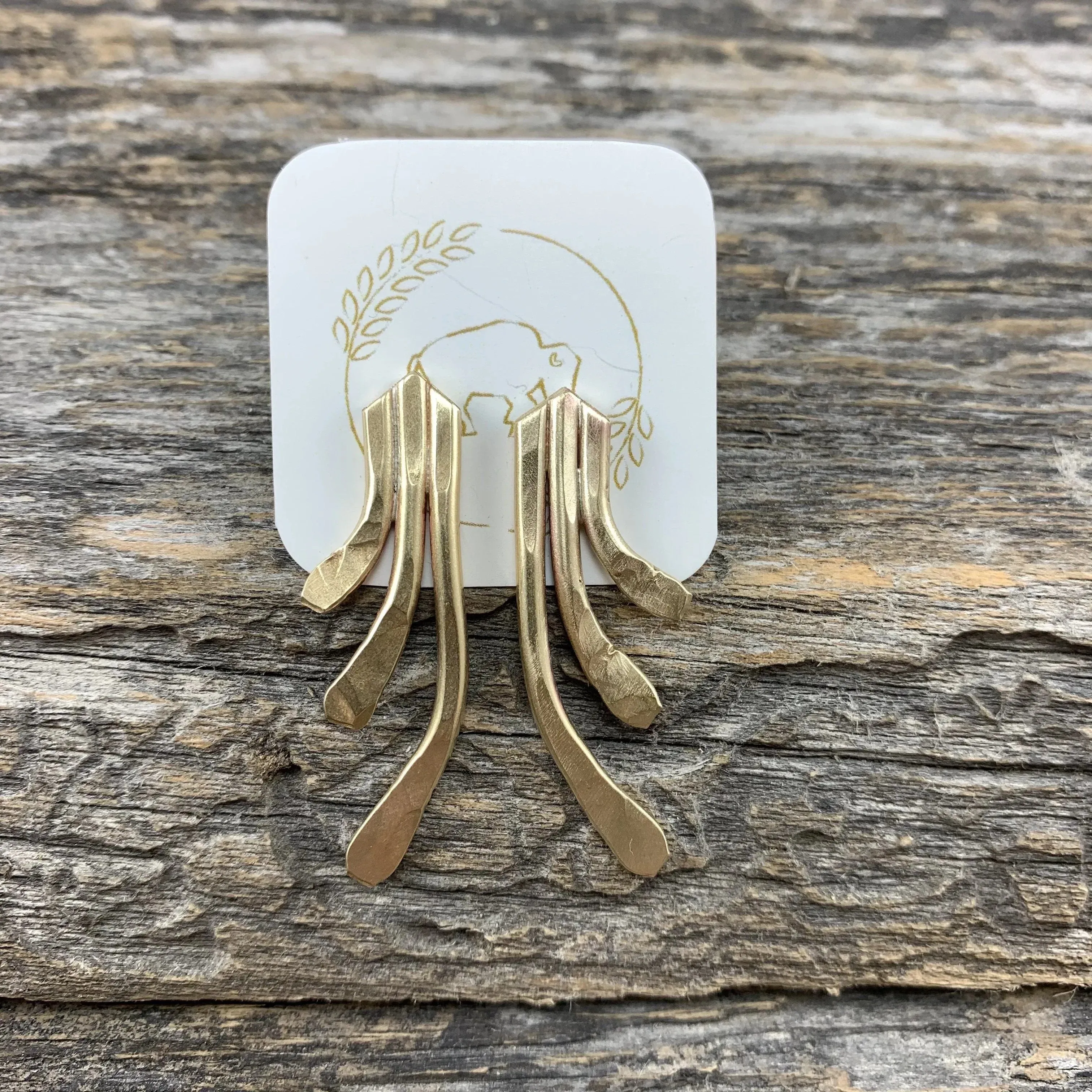 Sheppards Hook - Brass Staghorn Earrings-Medium #122 sold by Anne Mulaire