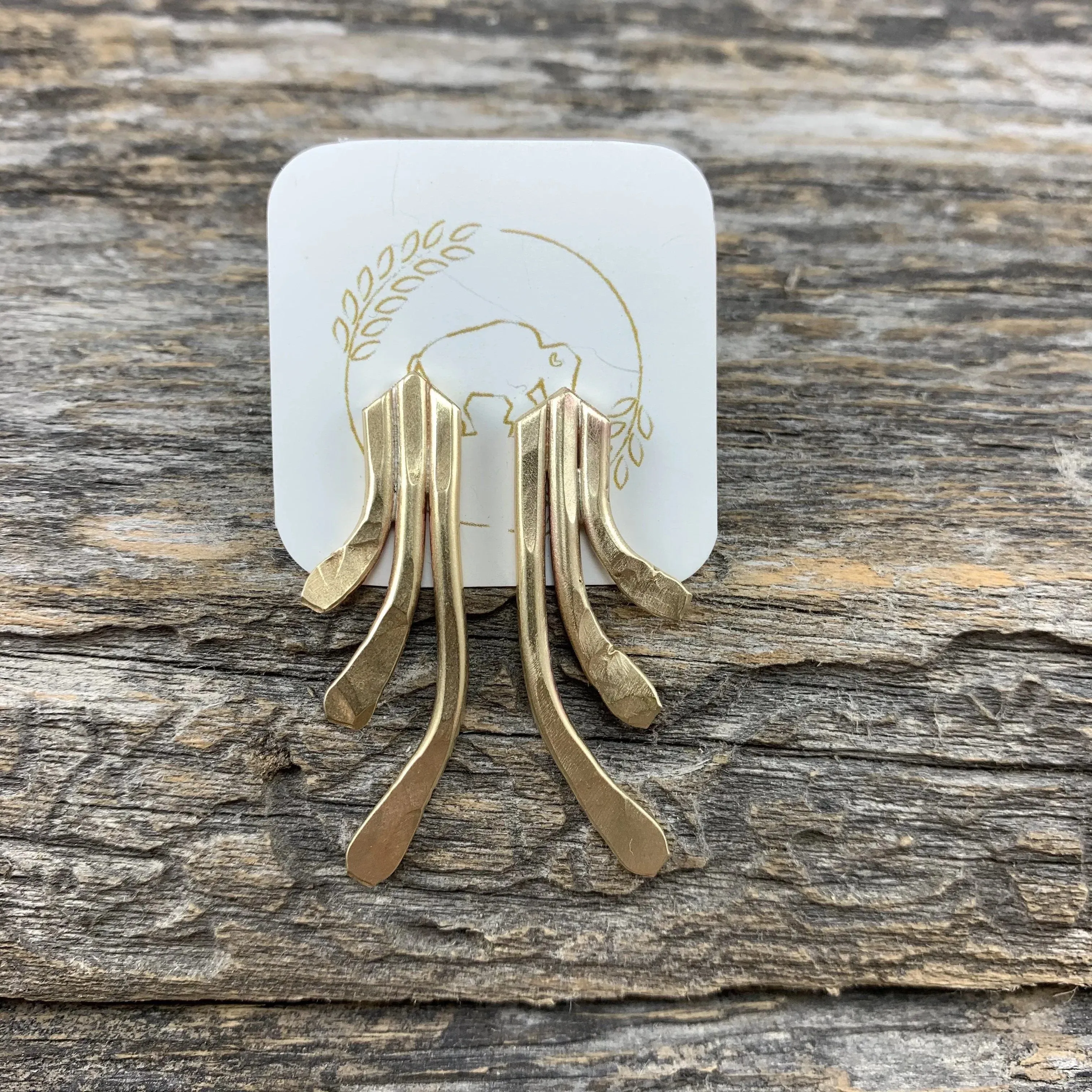 Sheppards Hook - Brass Staghorn Earrings- #121 sold by Anne Mulaire