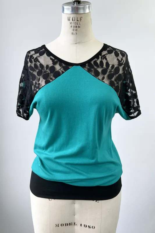 RESALE - Lace Blouse - Jade/ Black - XS/S sold by Anne Mulaire