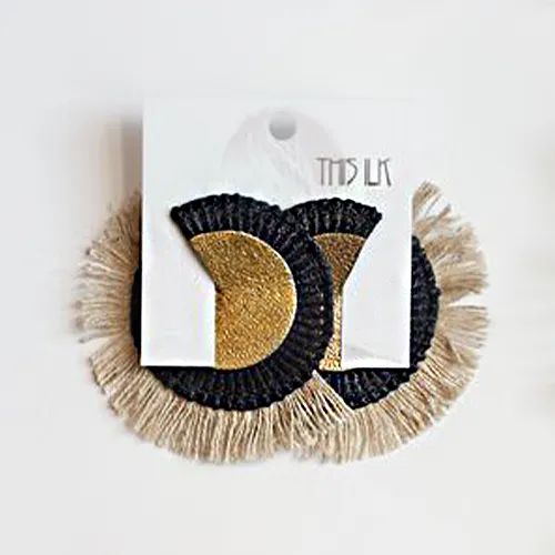 This Ilk - Savannah Earrings- Beige Jute Fringe & Black Lace sold by Anne Mulaire product image thumbnail 4