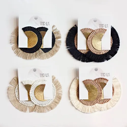 This Ilk - Savannah Earrings- Beige Jute Fringe & Black Lace sold by Anne Mulaire product image thumbnail 3