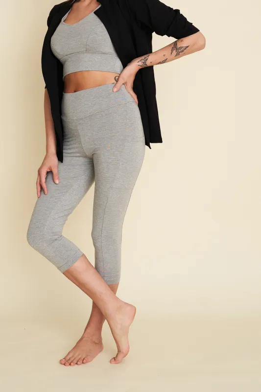 GREEN SALE - ALL SEASON POCKET Crop Leggings - heather grey sold by Anne Mulaire