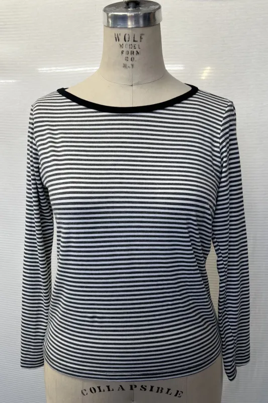 RESALE -Pearl Drape Top- XS -Grey Stripe- RE352 sold by Anne Mulaire