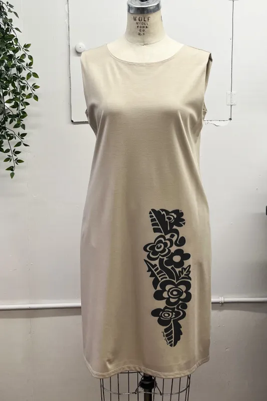 RESALE -Elodie Dress- S- Sand with print- RE314 sold by Anne Mulaire