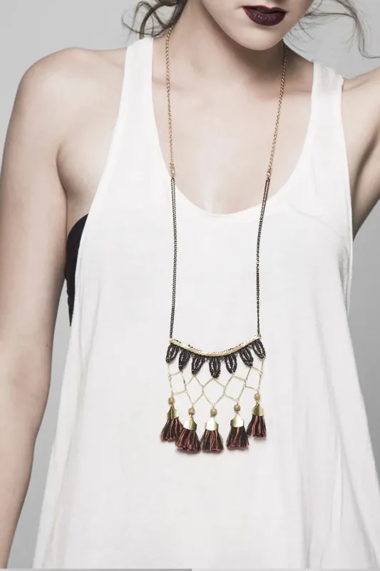 This Ilk - Cali necklace - Black and ember tassels sold by Anne Mulaire